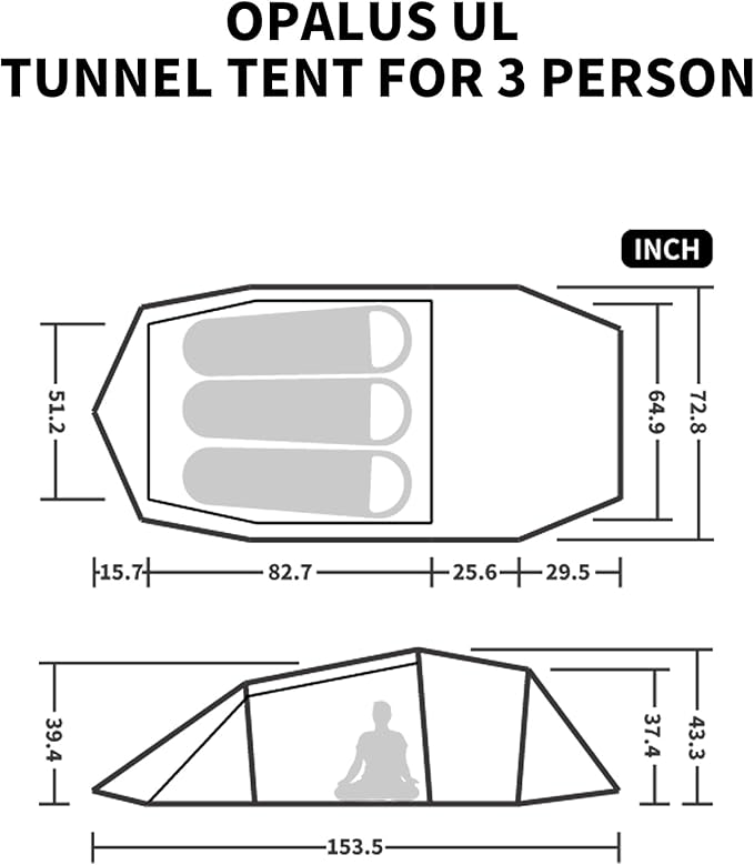 Naturehike Opalus 2/3 Person Tunnel Tent, Lightweight Backpacking Tent with Vestibule, Double Wall 4 Season Tents for Camping