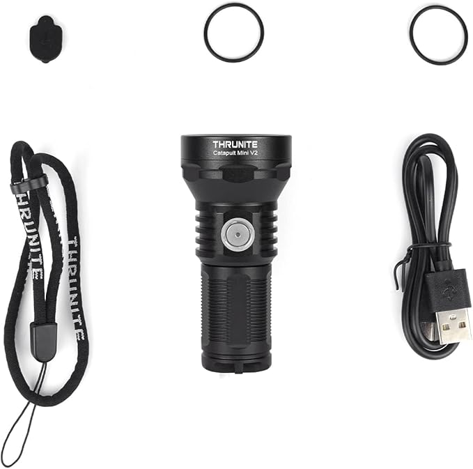 ThruNite Catapult Mini V2 LED Searchlight, 515 Meters Long Throw, High 1108 Lumens Rechargeable Flashlight for Law Enforcement, Search and Rescue, Emergency Signaling, EDC Use, Cool White
