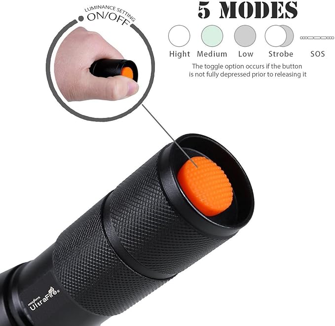 ULTRAFIRE A100 Tactical LED Flashlight Mini,800 Lumen Hunting Handheld Flashlight Focusable 3 Colors Exchange Glass Lens (Generate RED or Green Light)