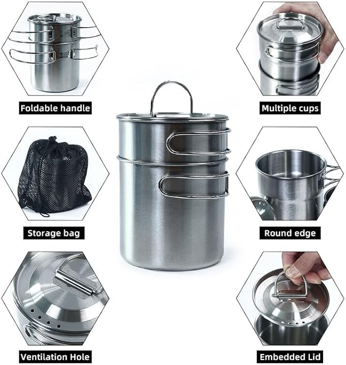 2Pcs Camping Cup Cups and Mugs Stainless Steel Camp Cup Mug Pot big cup 980 ml small cup 700 ml