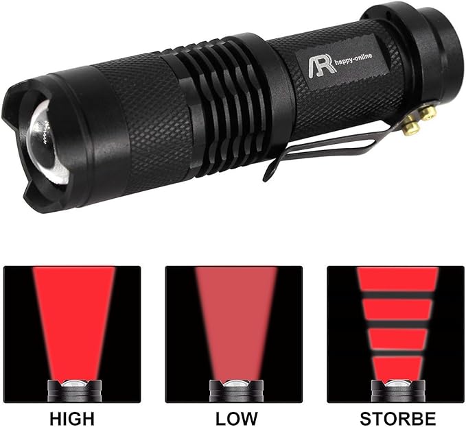 3 Pack Red Light Flashlight, 3 Modes Mini Red LED Flashlight, Zoomable Red Flashlight Torch with Clip for Night Vision, Astronomy, Aviation, Night Observation