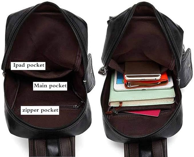 Leather Sling Bag Backpack for Men Women Cross Body Shoulder Chest Pack Outdoor Travel Camping Fishing Hunting Hiking Handbag Crossbody Daypack Black