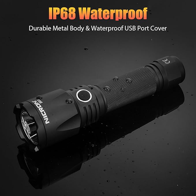 NICRON 1400 Hight Lumens Flashlight, Rechargeable Tactical Flashlight: Led Flashlight Small, Super Bright Powerful Flashlight for Camping, Charged with Type C Cable