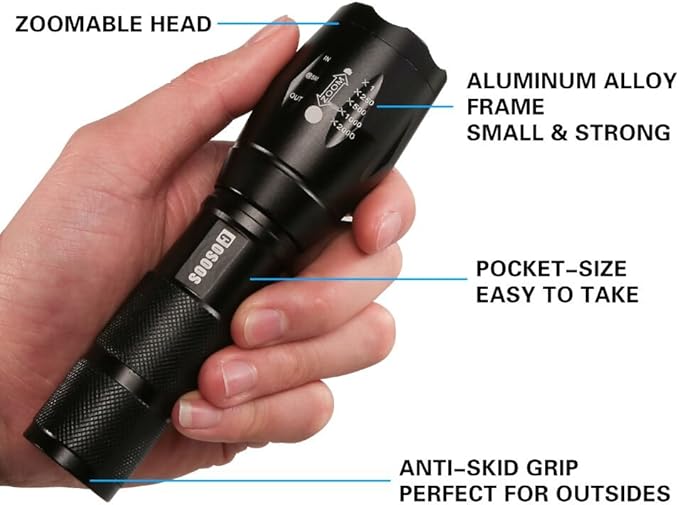 COSOOS 2 Tactical Flashlights with Holsters, Bright LED Flashlight 1000 Lumen, 5 Mode Portable Zoomable Waterproof Flash Light for Hiking, Outdoor Camping Gear Essential, No AAA Battery