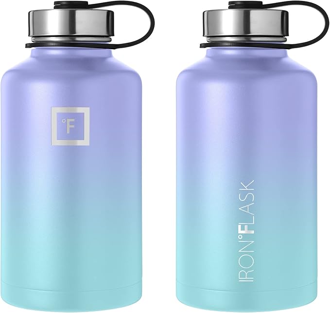IRON °FLASK Camping & Hiking Hydration Flask, Wide Mouth, 3 Straw Lids, Stainless Steel Outdoor Water Bottle, Double Walled, Insulated Thermos, Metal Canteen - Cotton Candy, 64 Oz