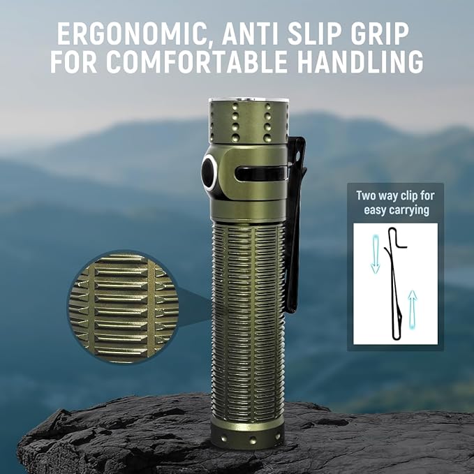 Small EDC Flashlight Rechargeable, 1300 High Lumen LED Pocket Flash Light with Magnetic Base, Long Throw Compact Waterproof Powerful Light for Home, Camping, Emergencies-Green