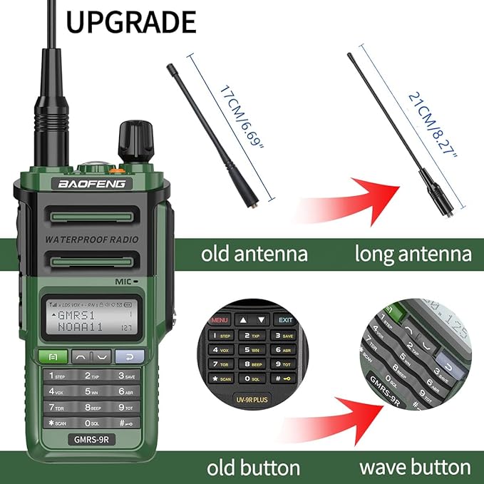 GMRS Radio Baofeng GMRS-9R 5W Rechargeable Two Way Radio for Adults,Waterproof IP67,NOAA Scanning and Receiving with Extra Original Battery,Programming Cable,Tactical Antenna,Speaker Mic,Tactical Bag