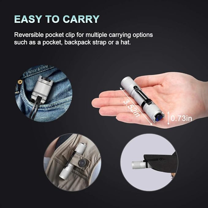 LUMINTOP LED Pocket-Sized Flashlight Tool AA2.0 IPX-8 Waterproof Flashlight 5 Modes 650 High Lumens Super Bright LED Torch for Power Failure, Camping and Hiking (White Version)