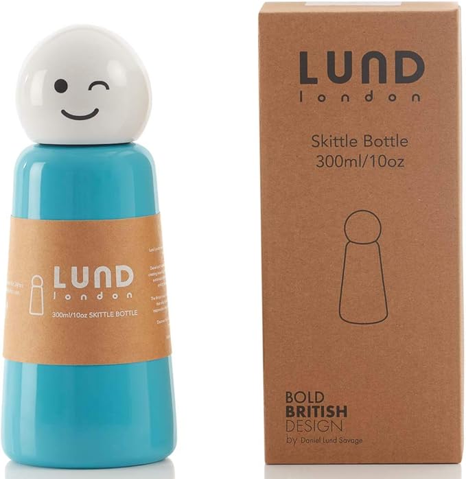 Stainless Steel Water Bottle | 300ml Insulated Water Bottle BPA Free | Cold for 24+ Hours, Hot for 12 | Sky Blue & White Wink by Lund London (7159)