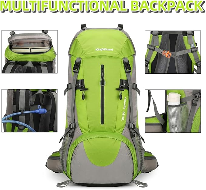 70L Camping Hiking Backpack with Rain Cover Waterproof Backpacking Backpack for Hiking Treeking Climbing Outdoor (Green)