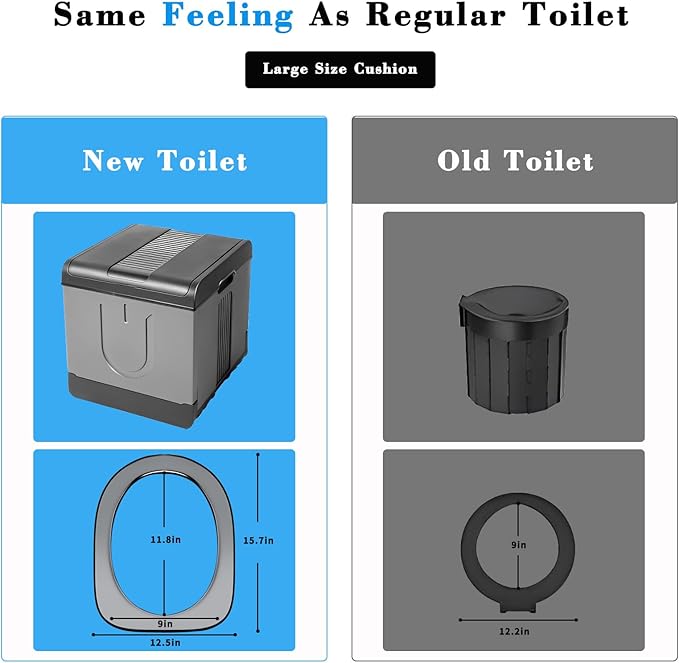 Upgrade XXXL Portable Toilet for Adults Camping, 17.3x16x15.74 In-Large Portable Foldable Toilet with 20pc-35.4x31.5in Garbage Bag, Perfect for Camping, Hiking, Fishing, Travel, Long Trips, Outdoor