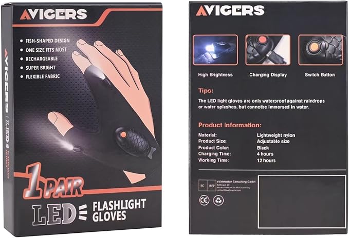 2 Pair LED Flashlight Gloves for Christmas Gifts for Men, Rechargeable Lighted Gloves Cool Gadget Hands Free Lights Repairing Cars Night Running Fishing Camping Hiking in Dark Place