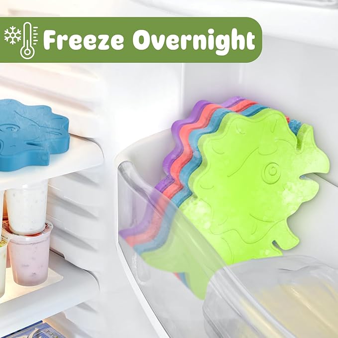 HiYZ Dinosaur Ice Packs for Lunch Boxes - Reusable Kids Ice Packs - Quick Freeze, Space Saving, Long-Lasting Cooler for Lunch Box, Thin Ice Packs Ideal for Travel, Picnics, and School