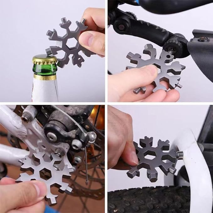 6PCS 19-in-1 Snowflake Multitool, Portable Stainless Steel Wrench,Bottle Opener/Flat Phillips Screwdriver Kit/Wrench for Outdoor Camping,Travelling for Christmas Gift(Black)