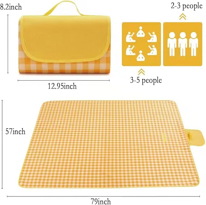Extra Large Picnic Blanket Beach Blankets, 80''x80'' Picnic Mat Waterproof Sand Proof Foldable Portable for Outdoor Camping Hiking Travel Grass Park Music Festival Lawn Mats (yellow, 80x80 inch)