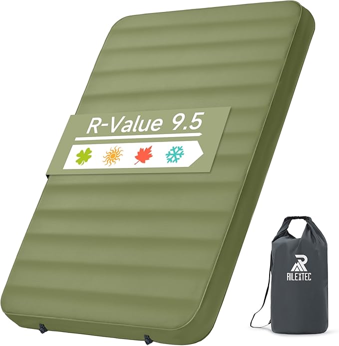 4" Thick Self-Inflating Camping Pad for Camping, Camping Sleeping Pads with Solid Foam, Sleeping Pad with Pump Sack, Compact Double Camping Sleep Bed for Tent, Car, Truck or Van