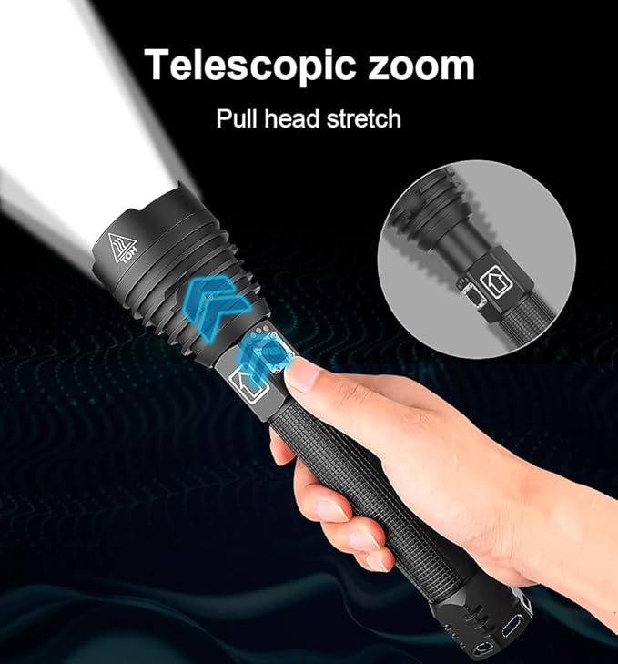 1200000 Lumens High Power Flashlight USB Rechargeable XHP70 Ultra Bright Tactical LED Flashlights,Waterproof Zoomable Heavy Duty Torch Light with 3 Modes for Camping Hiking Emergency