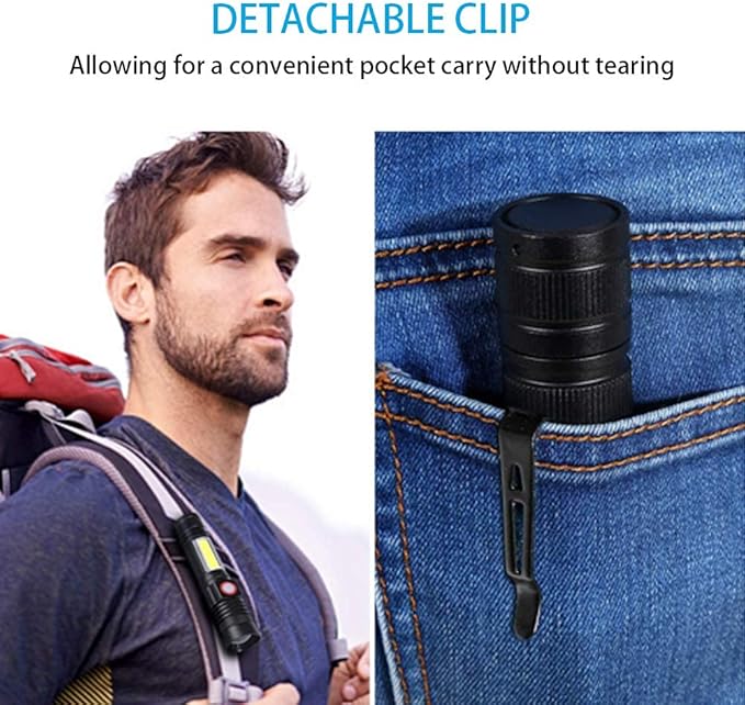 Flashlight USB Rechargeable, Magnetic LED Flashlight, Super Bright Tactical Flashlight with Cob Sidelight, 2000LM, Waterproof, Zoomable Best Small Flashlight for Camping, Emergency Flashlight