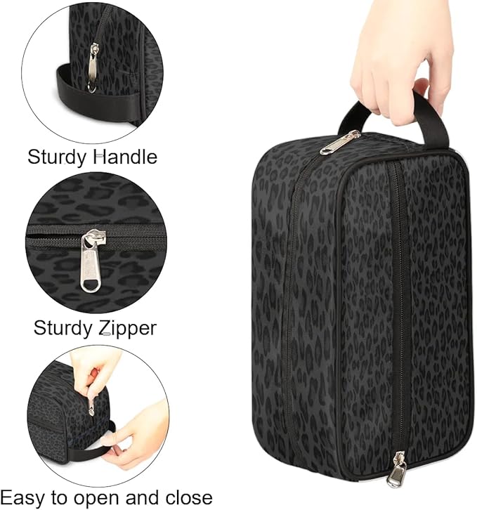 Black Leopard Hanging Toiletry Bag,Travel Hygiene Kits for Boys Mens,Waterproof Makeup Carry-on Bags,Cosmetic Bag,TSA Approved Shave Dopp Kit for Toiletries Shower Bathroom Accessories Gifts
