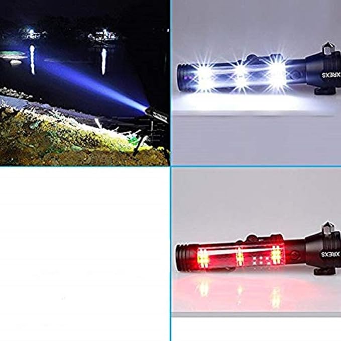 XREXS Solar Powered LED Car Flashlight Multi-Function Solar Escape Rescue Flashlight, USB Charger and Solar Charger, Portable Flashlight for Hiking, Camping, Traveling