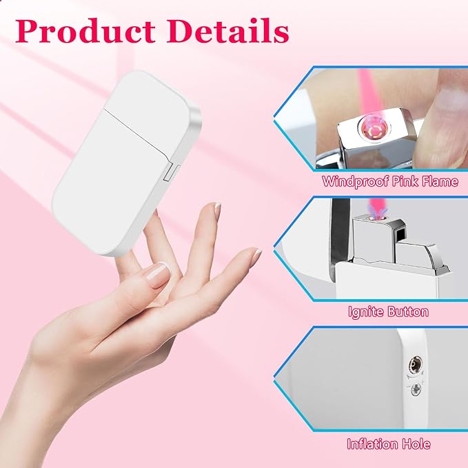 2 Pack Pink Flame Torch Lighter,Cute White Lighter,Refillable Butane Lighter,Windproof Torch Lighter for Outdoor Camping BBQ Candle,Nice Gift for Girls,Women on Birthday,Mother's Day Without Butane