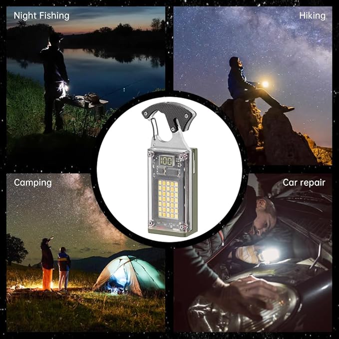 LED Small Flashlight, Keychain Light, COB Multi-Function Mini Work Light, 1000 Lumens Rechargeable, 8 Lighting Modes, Fire Starter, Seat Belt Cutter, Screwdriver, Green