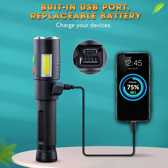 Self Defense Rechargeable Flashlight with 128dB Personal Alarms for Emergency or Safety,600 High Lumens,COB Work Light,Magnetic for Outdoors,Camping...