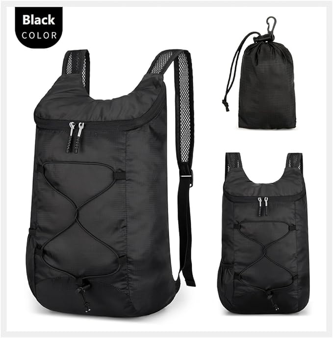 16L Hiking-Daypack Lightweight-Foldable Travel-Backpack Water-Resistant Camping Outdoor Packable Easy Carry-on Bag (Black)