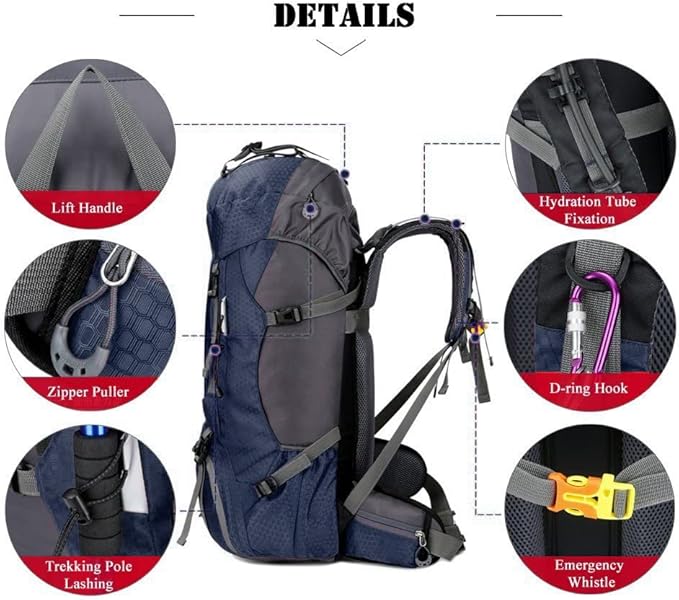 Bseash 60L Waterproof Hiking Camping Backpack with Rain Cover, Large Outdoor Sport Travel Daypack Rucksack for Climbing