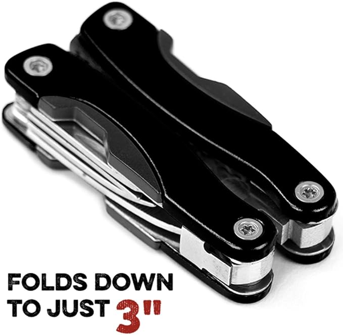 11-in-1 Multitool - 3" Stainless Steel Folding Utility Pocket Tool with Carrying Pouch by Knack (Black)