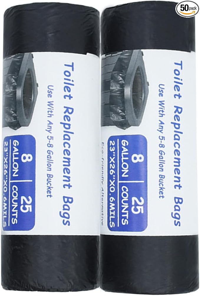 25/50 Pieces Portable Toilet Bags - Thickened Camping Toilet Bags 8 Gallon Compostable Camping Toilet Bags Portable Potty Bags for Outdoor Camping(2 * 25)