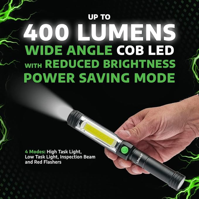 LitezAll Pen Flashlight | Compact and Portable Tactical Pen Light | Battery Powered Pen Light Flashlight, Up to 400 Lumen Wide Angle COB LED Task Light, 3 AA Batteries Included