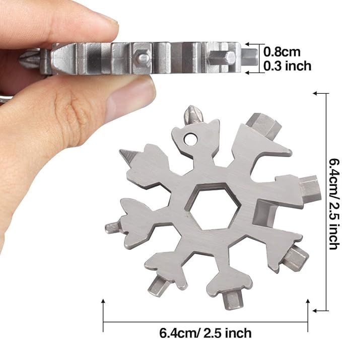 18-in-1 Snowflake Multi Tool, Stainless Steel Snowflake Bottle Opener/Flat Phillips Screwdriver Kit/Wrench, Durable and Portable to Take, Great Christmas gift(Standard, Stainless Steel). (Silver)