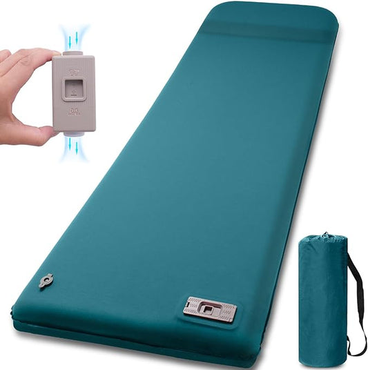 Self Inflating Sleeping Pad with Electric Pump,3.14"Thick Memory Foam Sleeping Mats for Camping,Easy Inflate&Deflate,9.5 R-Value Insulated Camping Mattress with Pillow for Car Travel Tent,Peacock-Blue