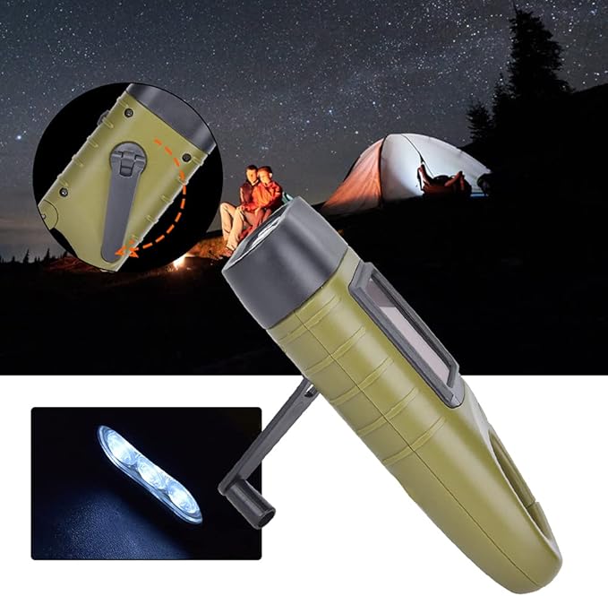 LED Emergency Flashlight, Solar Panel Portable LED High Brightness Light Emergency Hand Cranking Flashlight for Survival Gear for Emergency Hiking Camping(ArmyGreen)