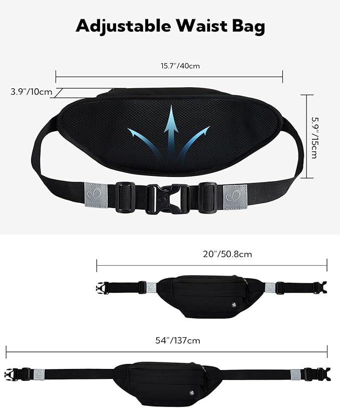 WATERFLY Fanny Pack for Men Women Water Resistant Large Hiking Waist Bag Pack Carrying All Phones for Running Walking Traveling