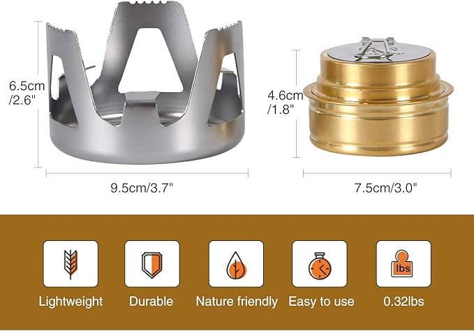 REDCAMP Mini Alcohol Stove for Backpacking, Lightweight Brass Spirit Burner with Aluminium Stand for Camping Hiking, Silver