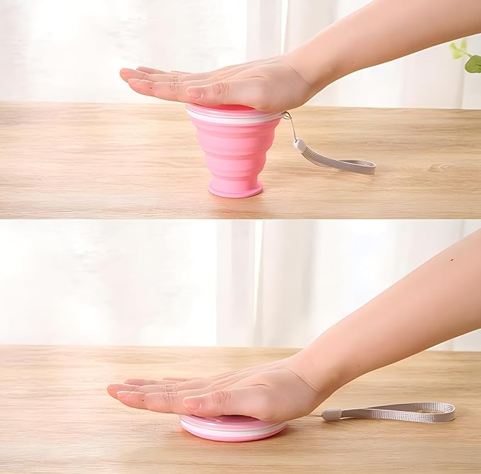 Silicone Folding Travel Cup, Folding Silicone Cup with Lid, Expandable Drinking Cup, Reusable Mug for Camping, Hiking and Travel (1)
