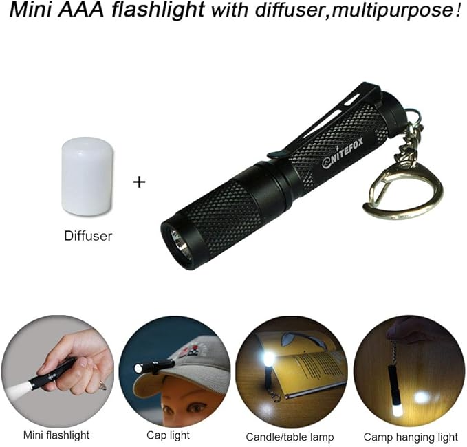 K3 Mini Small Keychain Flashlight with diffuser Bright 150 Lumens 3 Modes Multipurpose Waterproof for EDC,Reading,Dog Walk, Emergency (Black Red 2pcs)