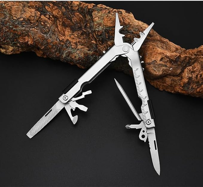 13 in 1 Portable Multifunction Tool Pliers Screwdrivers ire Stripper Folding Plier Pocket Cutter EDC Combination Tools for Outdoor Camping Fishing (Silver)