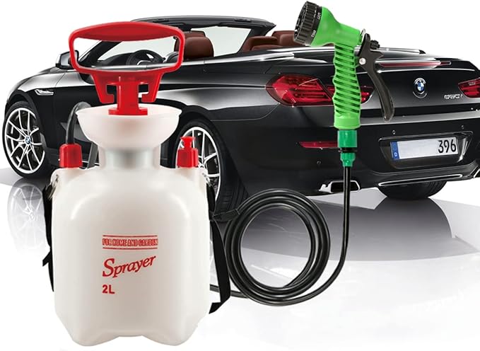 CLICIC 0.52 Gallon Pressure Sprayer with 7 Spray Modes, Camping Shower with Removable Hose and Shower Head for Camping Outdoor Traveling Hiking and Pet Bath 2L