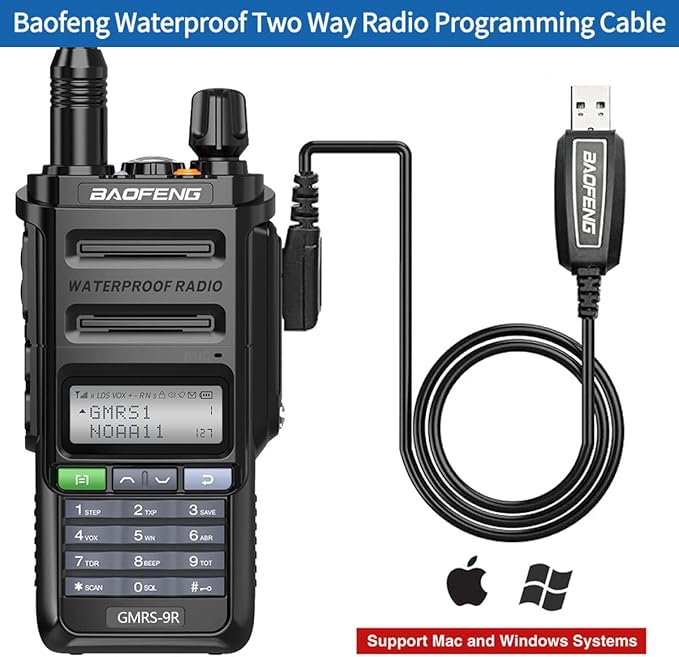 Baofeng GMRS-9R GMRS Radio Waterproof IP67 Two Way Radios Rechargeable Walkie Talkies Long Range NOAA Weather Alerts Scan With extra Battery,Programming Cable,Tactical Antenna,Speaker Mic,Tactical Bag