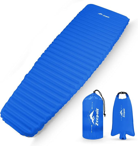 Sleeping Pad for Camping - Ultralight Inflatable Sleeping Mat for Camping Backpacking Hiking Tent Traveling - Portable Compact Lightweight Waterproof Air Mattress with Inflating Bag - Blue