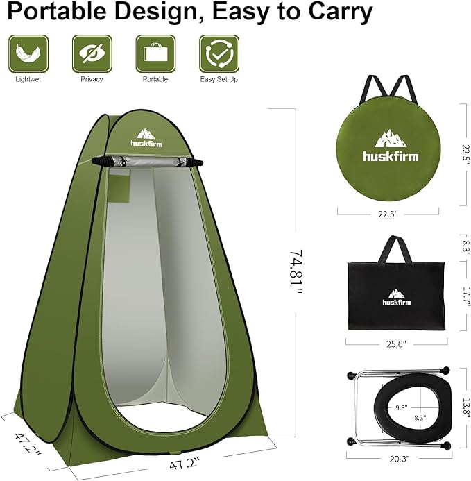 Portable Toilet Kit for Adults, Pop Up Privacy Tent with Instant Portable Outdoor Shower, Stainless Steel Camp Toilet Changing Room