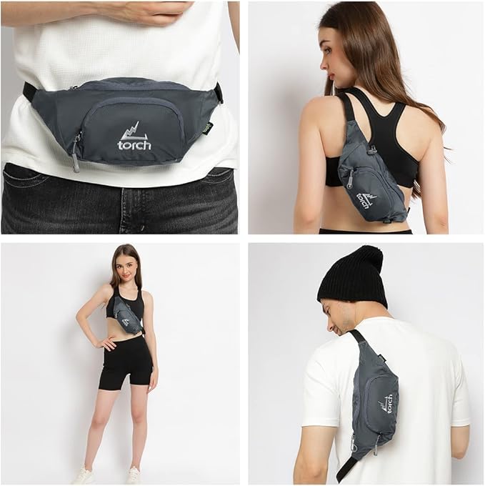 TORCH Belt Bag for Men - Fanny Pack Men Women with Compass Survival, Small Lightweight Hip Pack for Gym, Running, Hiking, Biking, Dog Walking - Vallejo (Grey)