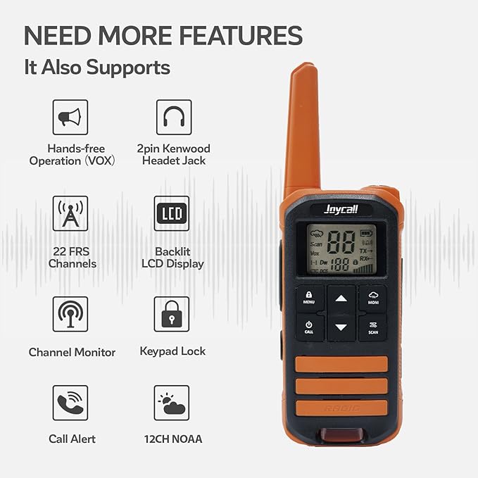 Long Range Walkie Talkies for Adult with NOAA Weather Alert Portable Walkie Talkies Rechargeable 22 Modifiable FRS Two Way Radios with Charger Cable &1400mAh Li-ion Battery (Orange)