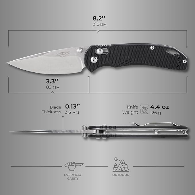 Firebird GANZO F753M1 Pocket Folding Knife G-10 Anti-Slip Handle with Clip 440C Stainless Steel Blade Camping Fishing Outdoor Folder EDC Knife (Black)