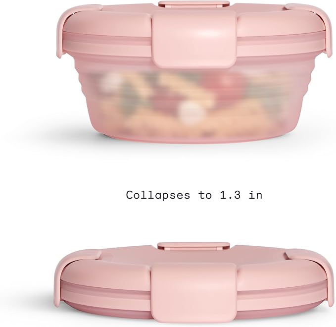 STOJO Collapsible Bowl - Translucent Carnation, 36oz - Reusable Silicone Bowl for Hot and Cold Food - Perfect for Travel, Meal Prep, To-Go Lunch, Camping & Hiking - Microwave & Dishwasher Safe