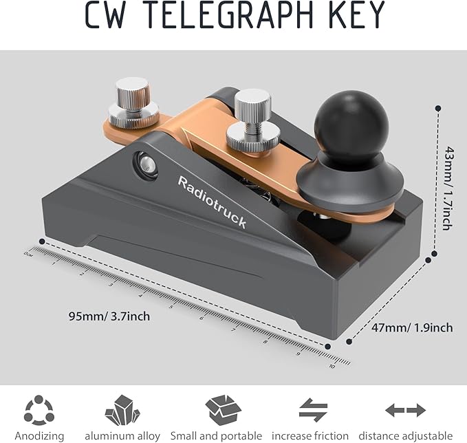 CW Telegraphy Key Auto Morse - Radio HAM Send Telegram Key Lambic Single Paddle Transmission Morse Code Key with Aluminum Alloy Body Base