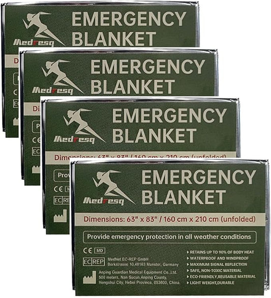 Emergency Blanket ,Portable Emergency Blanket Survival Gear Emergency Bivvy Thermal Sleeping Bag Camping ,Be Suitable for Outdoors, Hiking, Survival (Silver, 4 Pack)